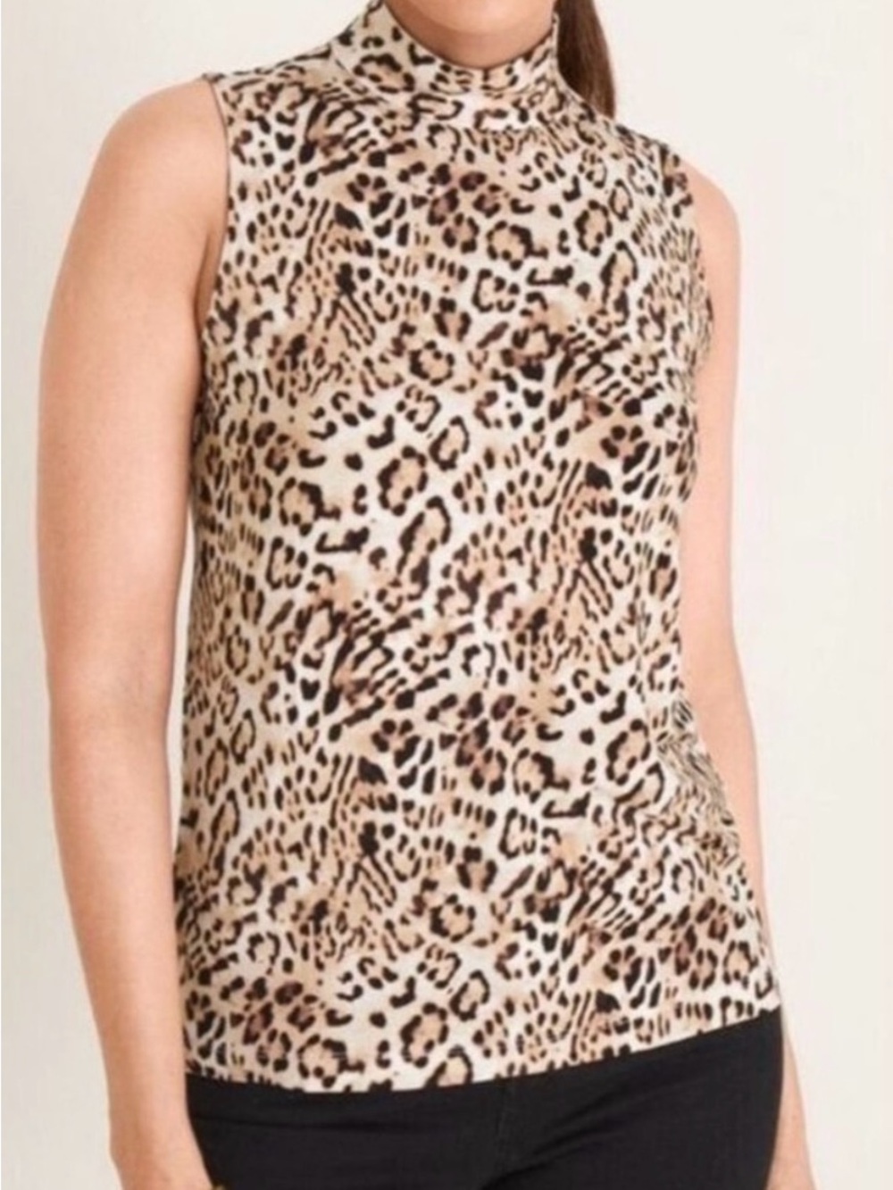 CHICOS ANIMAL LEOPARD PRINT SLEEVELESS MOCK NECK TOP SZ 2/L/12